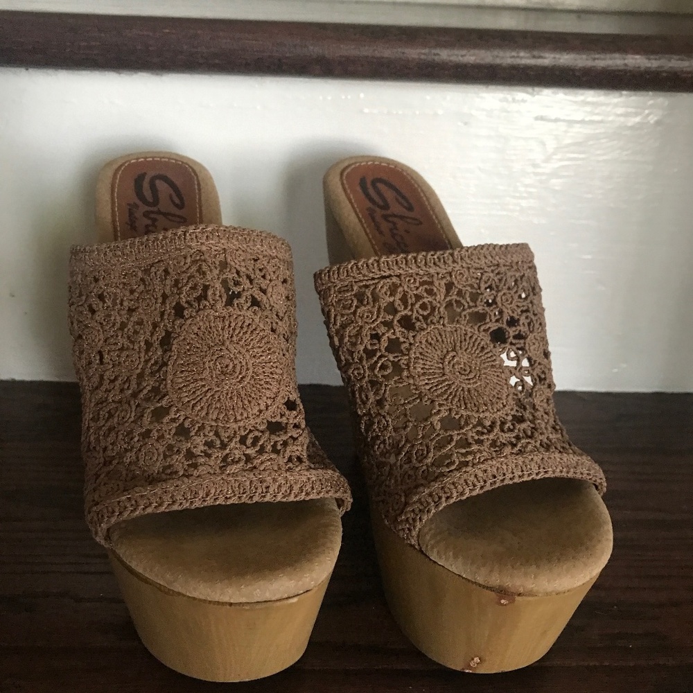Sbicca Crochet wooden wedge platform size 38 they fit like a 6.5